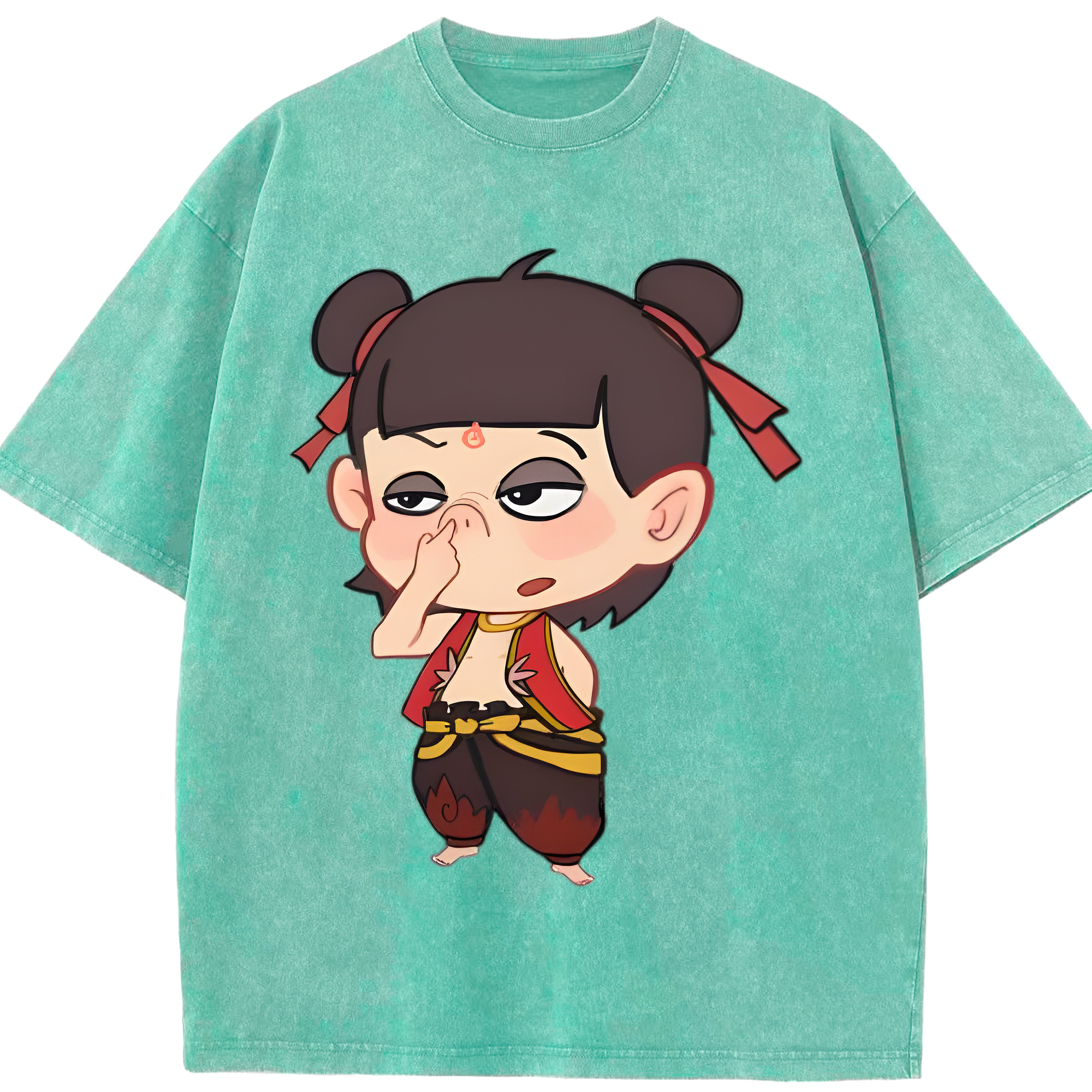 （画像用） Ne Zha 2 ナタ 魔童の大暴れ 綿100% ヴィンテージ風 半袖Tシャツ（フロントプリント）